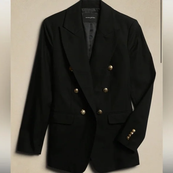 Banana Republic Factory ICON BLAZER Double Breasted Gold Button // Black #569851 - Picture 3 of 4